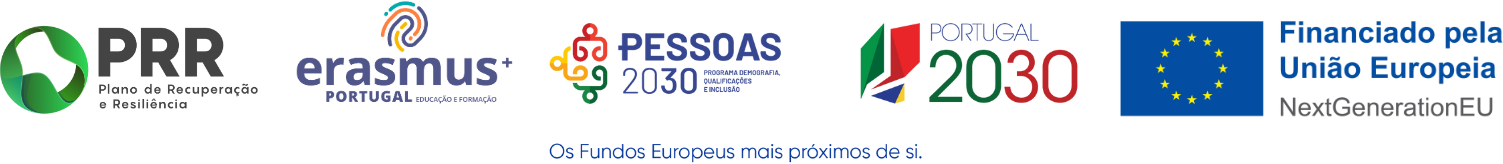 PRR, Erasmus+, Pessoas 2030, Portugal 2030, Financiado pela União Europeia – NextGenerationEU